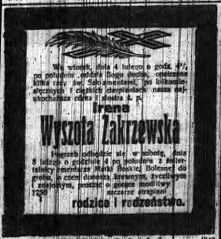Irena Wyskota Zakrzewska. Źródło: "dziennik Poznański", nr 31 z 7 II 1919 r., s. 3