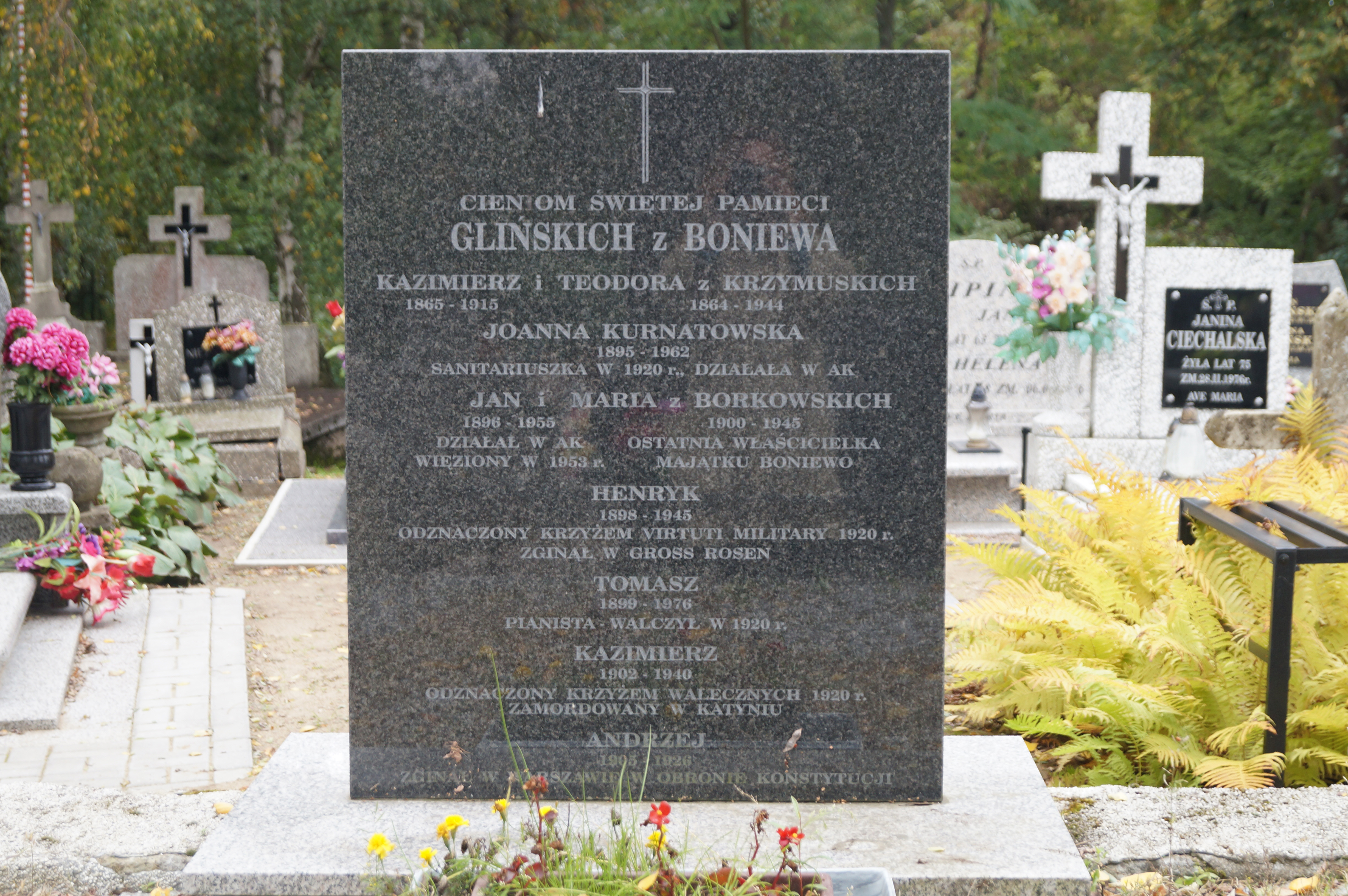 Nagrobek rodziny Glińskich, dziedziców Boniewa, na cmentarzu parafialnym w Boniewie. Fot. Katarzyna Podczaska.