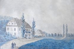 Chrzęsne, pow. wołomiński,
Pałac Wincentego Koskowskiego h. Junosza z XVII w. 
pastel autorstwa Zofii Lub Lucyny ...